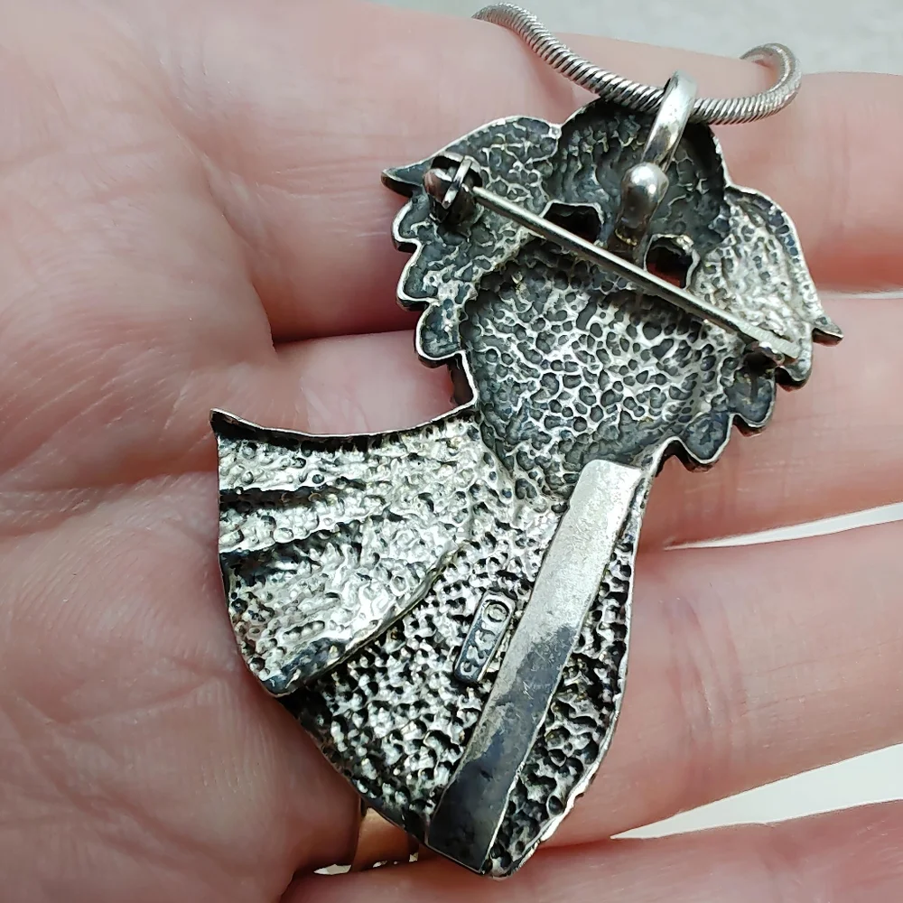 Vintage Sterling Silver Large Angel Brooch Pin Necklace Pendant with 20" Chain - Picture 9 of 15